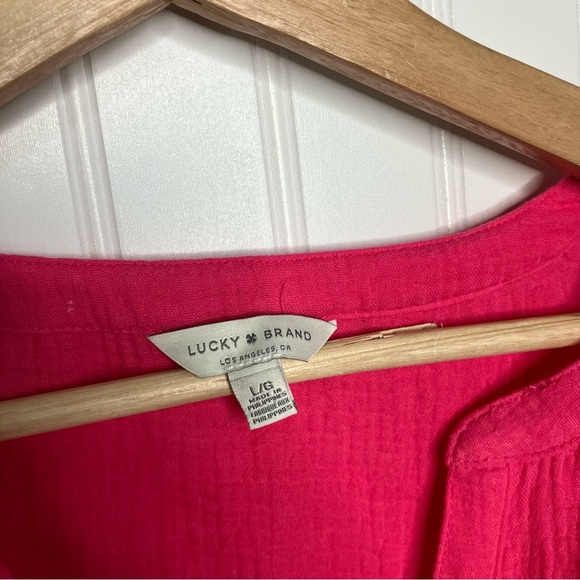 Lucky Brand Top Large Hot Pink Women’s Solid Gauzenspring Summer Casual Tee - Picture 3 of 6